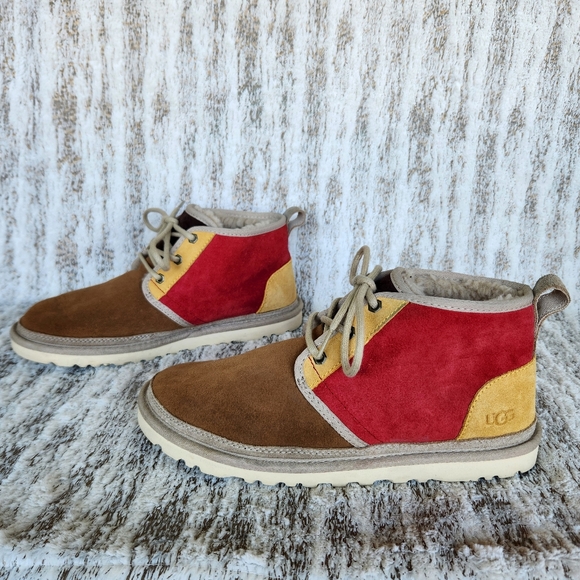 UGG "Neumel Mashup" Suede Leather Chukka Boot Red Tan Yellow | Men's Size 9 - Picture 5 of 11